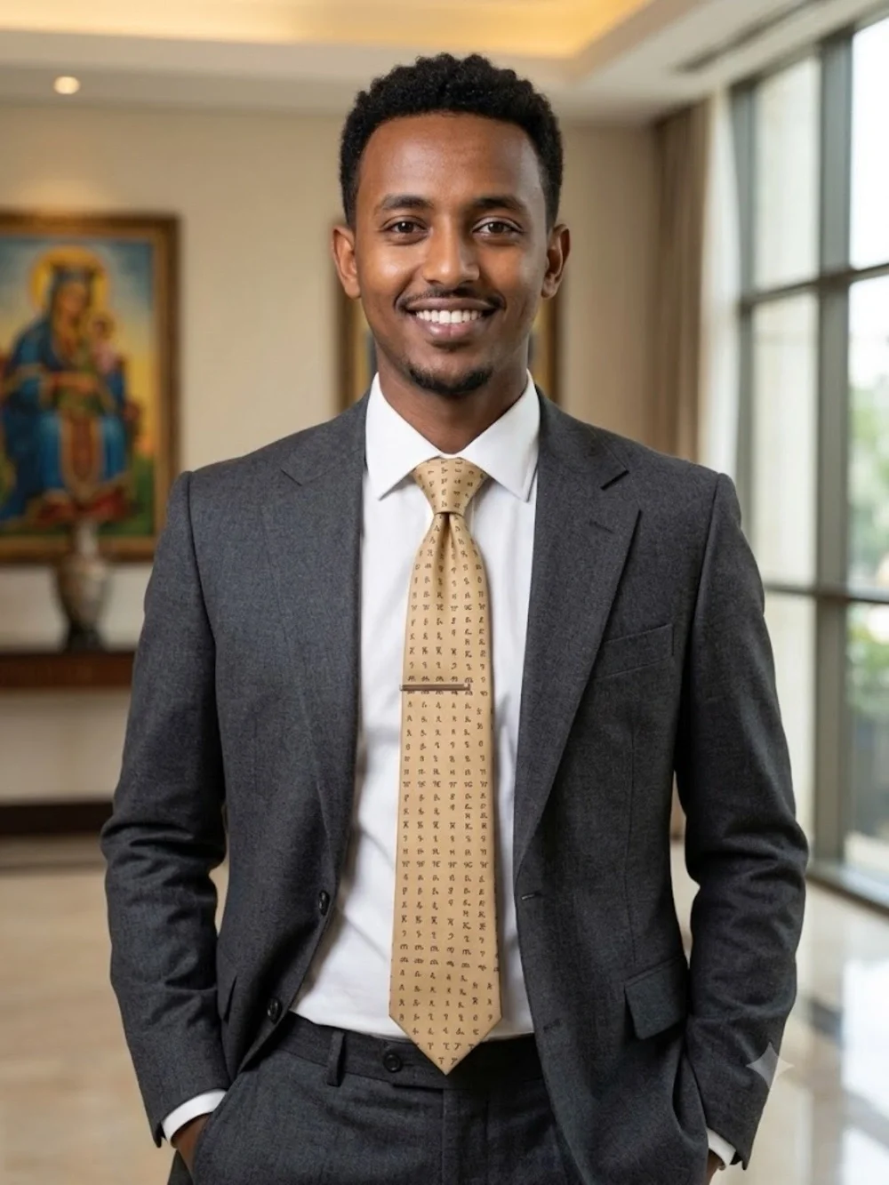 Habesha Amharic Ge’ez Fidel Alphabet Script Men's Silk Tie